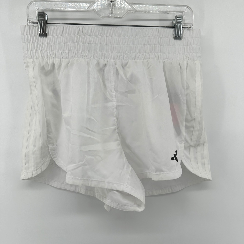 Adidas Pacer Woven High Rise Training Shorts White IS2172 Womens Medium 3in